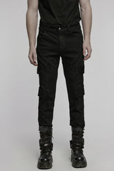 Black Multi-pocket Pleated Men's Punk Denim Pants